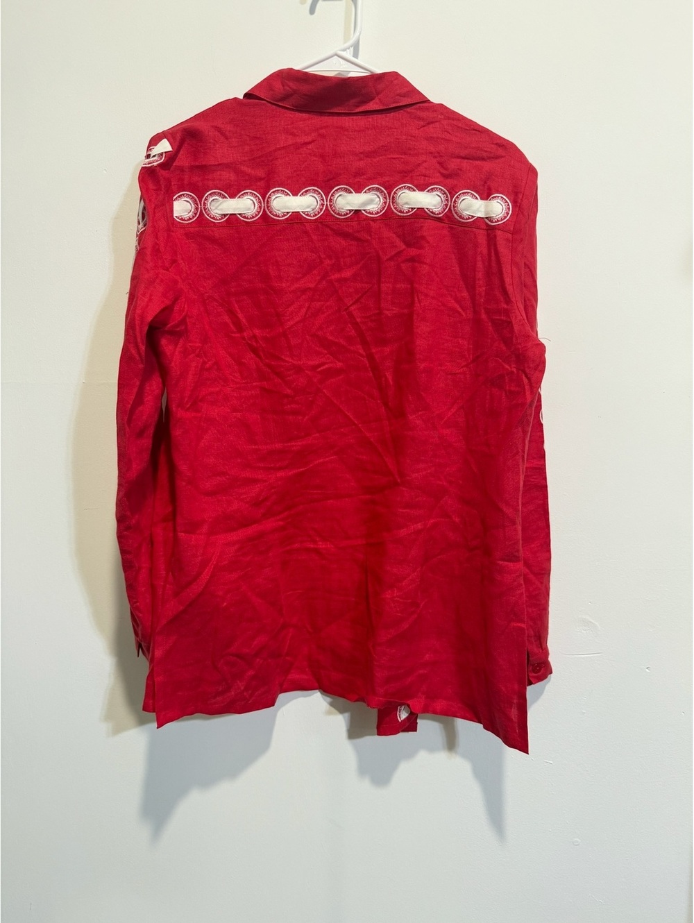 J Song Red Embroidered Collared Blouse Size 10 Long Sleeve - Picture 4 of 4